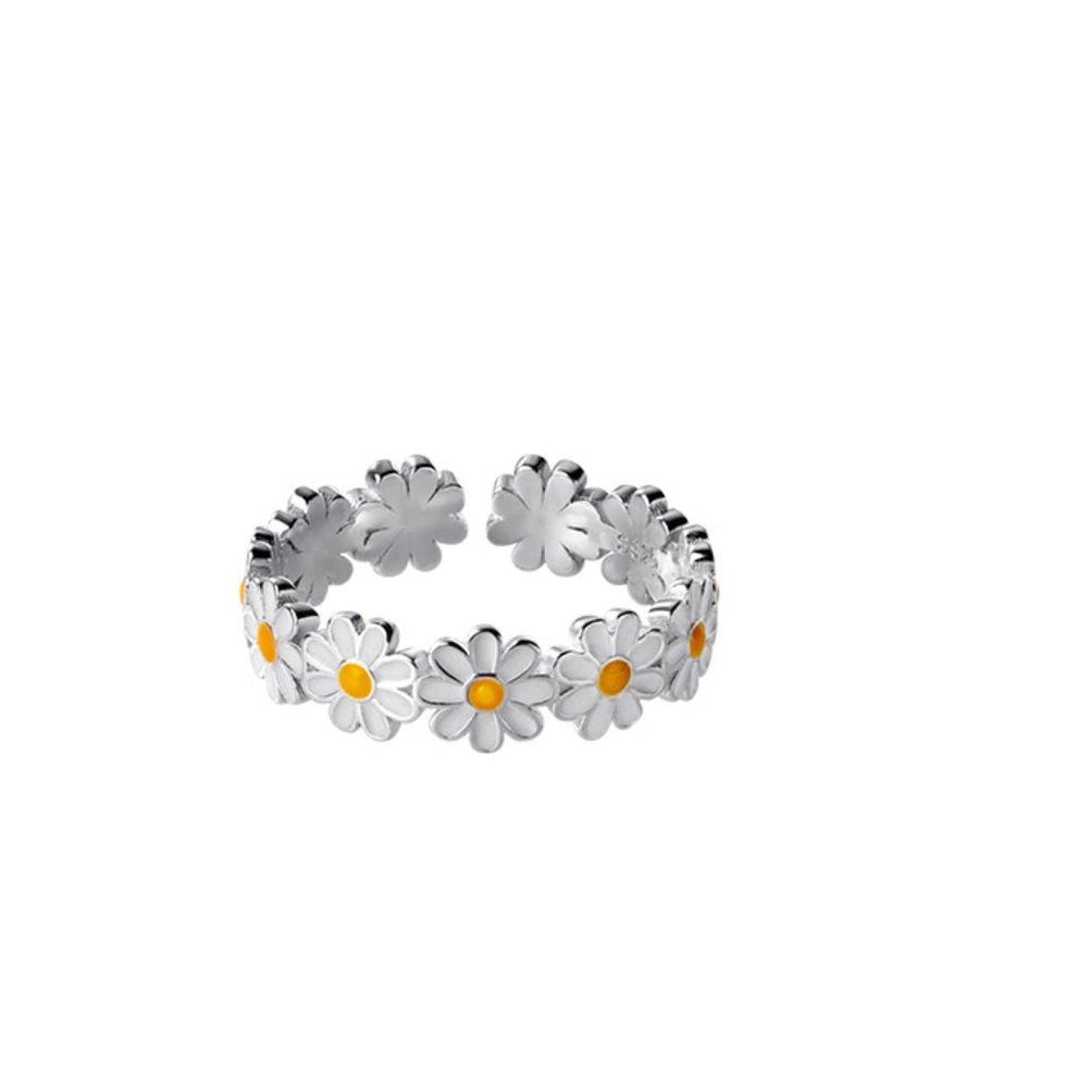 NEW Silver Resizable Trendy Korean Daisy Flower Rings - Picture 3 of 5